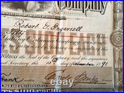 1891 The Gatling Ordnance Company 50 Shares Stock Certificate Robert G Ingersoll