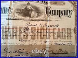 1891 The Gatling Ordnance Company 50 Shares Stock Certificate Robert G Ingersoll