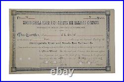 1892 Monongahela River & Streets Run Railroad Stock Certificate #9 Issued To JL