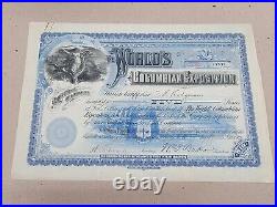 1893 World's Fair STOCK CERTIFICATE 5 Shares Blue