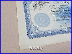 1893 World's Fair STOCK CERTIFICATE 5 Shares Blue