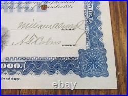 1895 Alaska United Gold Mining Stock Certificate Blue Signed William Alvord Z