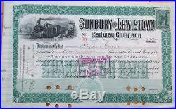 1896 Railroad Stock Certificate'Sunbury & Lewistown Railway Company' PA