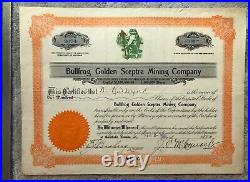 1898 ARIZONA TERRITORY A. T. BULLFROG GOLDEN SCEPTRE MINING Co STOCK CERTIFICATE