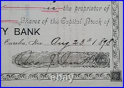 1898 The Eureka County Bank Stock Certificate #54 Issued To JC Campbell