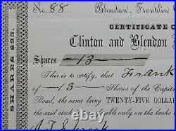 1899 Franklin County, OH Clinton And Blendon Plank Road Stock Certificate #88