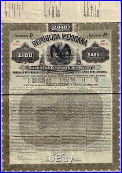 1899 MEXICO REPUBLICA MEXICANA US GOLD DOLLARS 485 Government Bond uncancelled