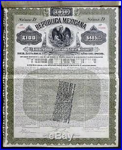 1899 Mexico, Republica Mexicana Mexican Exterior Gold Bond $485 U. S. Gold