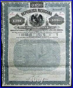 1899 Mexico Republica Mexicana Mexican Exterior Gold Bond for £200/$970 Gold