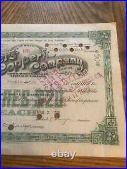 1899 Miners Copper Company Stock Certificate 159 Michigan