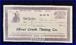 1900 Silver Creek Mining Co. Stock Certificate #42, (San Jose, CA)