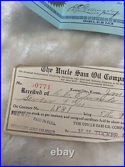 1900's The Uncle Sam Oil Company Lot Stock Certificates Receipts Paper