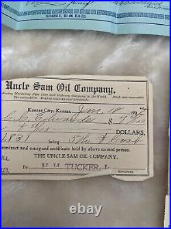 1900's The Uncle Sam Oil Company Lot Stock Certificates Receipts Paper