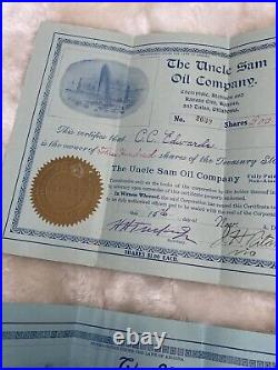 1900's The Uncle Sam Oil Company Lot Stock Certificates Receipts Paper