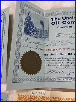 1900's The Uncle Sam Oil Company Lot Stock Certificates Receipts Paper