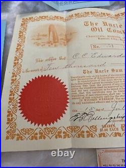 1900's The Uncle Sam Oil Company Lot Stock Certificates Receipts Paper