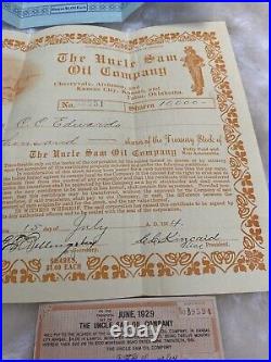 1900's The Uncle Sam Oil Company Lot Stock Certificates Receipts Paper