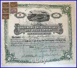 1902 Baltimore Shipbuildingand Dry Dock Co. Stock certificate revenues y3731