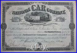 1902 Railroad Stock Certificate'National Car Company' St. Albans, Vermont VT