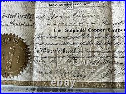 1903 -Sulphide Copper Company Stock Certificate Denver James Gibson 500 Shares