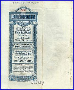 1904 NEW JERSEY The Lake Superior Corp Bond Stock Certificate Sault St Marie