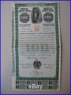 1905 BANCO DE LONDRES Y MEXICO 100 pesos QUEEN VICTORIA BOND with coupons
