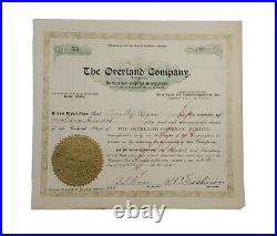 1905 The Overland Stock Certificate #31 Issued To Timothy Regan