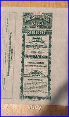 1906 Snohomish Valley Railway Bond Stock Certificate Washington Railroad 3 Page