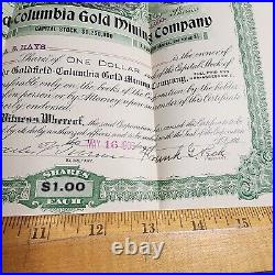 1906 The Goldfield-Columbia Gold MINING COMPANY STOCK CERTIFICATE Lot Nevada