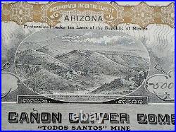 1906 Yaqui Canon Copper Stock Certificate #338 Issued to J. W. Yates