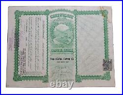 1906 Yaqui Canon Copper Stock Certificate #338 Issued to J. W. Yates