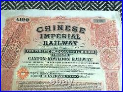 1907 Chinese Imperial Railway Canton-Kowloon Railway 5% Gold Loan Bond £100