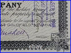 1908 Goldfield, NV Mushett Lease Stock Certificate #1008 Issued To D. C. Aldridge