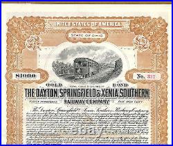 1908 OHIO Dayton Springfield & Xenia Southern Railway Co Bond Stock Certificate