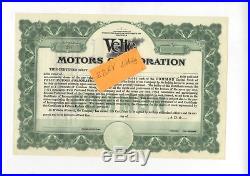 1909 1928 Velie Motors Corporation Stock Certificate Moline Illinois John Deere