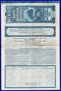 1909 Mexico North Western Railway Company £100 Bond, uncancelled & coupons