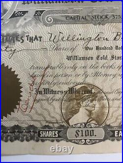 1909 Williamson Cold Storage Co. Stock Certificate #1, (Williamson, NY)