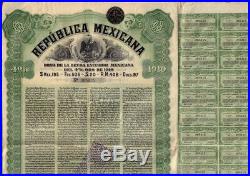 1910 MEXICO REPUBLICA MEXICANA US GOLD DOLLARS 97.00 Government Bond uncancelled