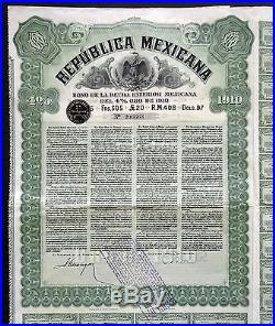 1910 Mexico, Republica Mexicana Bono de la Deuda Exterior $97 Gold Bond