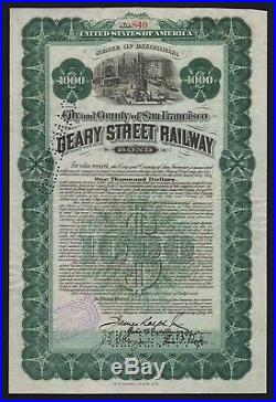 1910 San Francisco, California Geary Street Railway Bond
