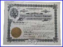 1910 Yosolano By-Product (Winters, CA) Stock Certificate #1 Issued to G. Kinsey