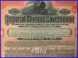 1911 CHINA Chinese Government Hukuang Railway £100 L'INDO-CHINE BANK BOND STOCK