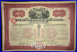 1912 Espana Antilles Credit Foncier Banco Territorial 500FF 5% $96.16 US Gold