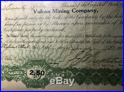 1912 Vulcan Mining Company Stock Certificate Michigan Copper