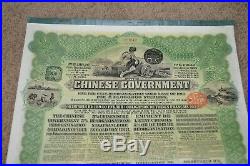 1913 CHINESE GOVERNMENT GOLD LOAN BOND CERTIFICATE Coupons 5% Green China