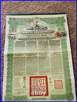 1913 Chinese Government Reorganization GOLD LOAN BOND w Coupons 5% £20 China