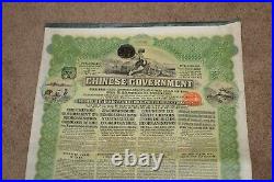1913 Chinese Government Reorganization Gold Loan Bond w Coupons 5% £20 China
