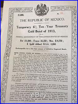 1913 Republic Of Mexico Palomo White Dove Bond 1000 Pound