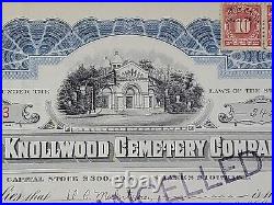 1914 The Knollwood Cemetery Co Stock Certificate #663 Issued To McIntyre