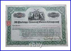 1916 All-Package Grocery Stores Stock Certificate #1301 Issued to S. J. Goodsell